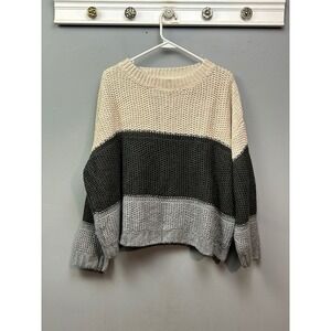 Sweet Lovely by Jen‎ Colorblock Knit Sweater Pullover Women 2XL Beige Black Gray